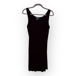 Vintage Lauren Ralph Lauren Black Knit Midi Dress | M 90s Minimalist LBD